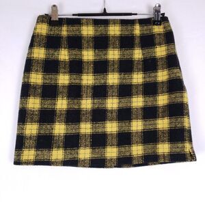 Forever 21‎ Yellow Black Plaid Mini Skirt S Liner Grunge Y2K Cottagecore Classic